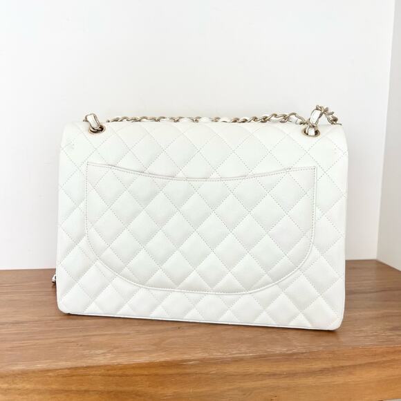 Chanel white caviar maxi flap bag champagne gold hardware with box and receipt - Picture 10 of 16